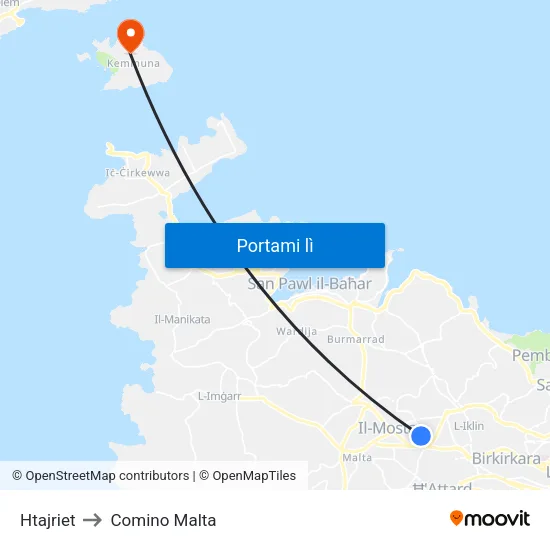 Htajriet to Comino Malta map