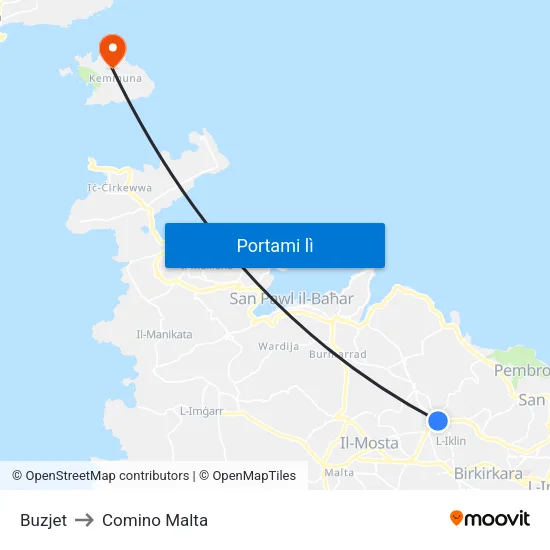 Buzjet to Comino Malta map