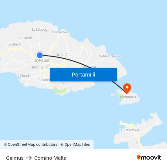 Gelmus to Comino Malta map