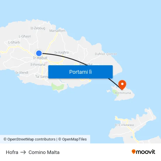 Hofra to Comino Malta map