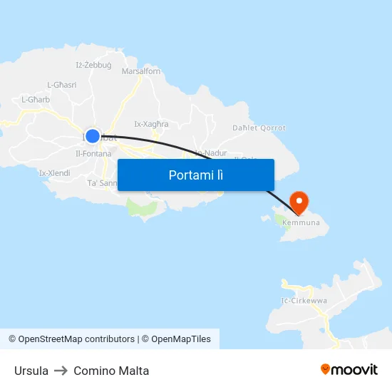 Ursula to Comino Malta map