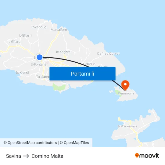 Savina to Comino Malta map