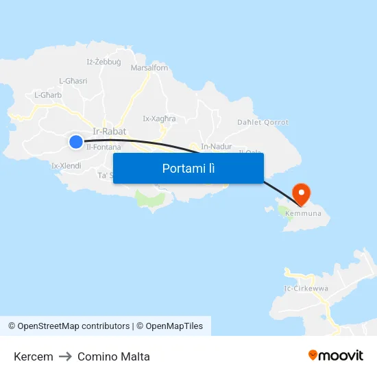 Kercem to Comino Malta map