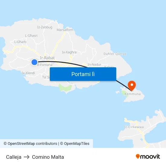 Calleja to Comino Malta map