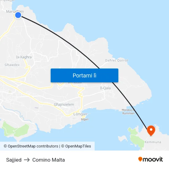 Sajjied to Comino Malta map
