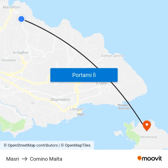 Masri to Comino Malta map