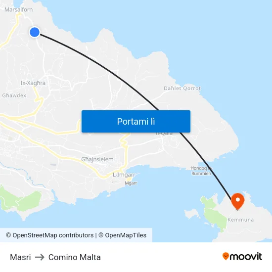 Masri to Comino Malta map