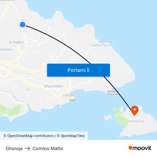 Ghonqa to Comino Malta map