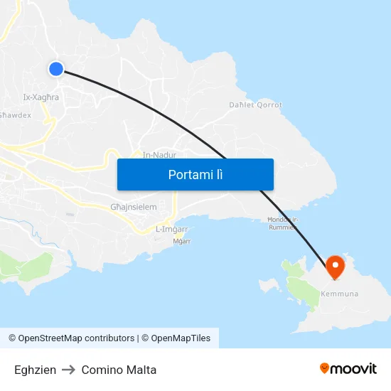 Eghzien to Comino Malta map