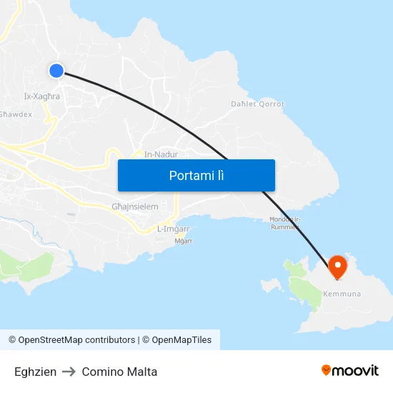 Eghzien to Comino Malta map