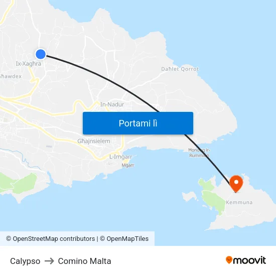 Calypso to Comino Malta map