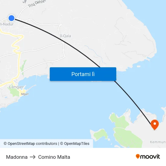 Madonna to Comino Malta map