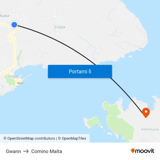 Gwann to Comino Malta map