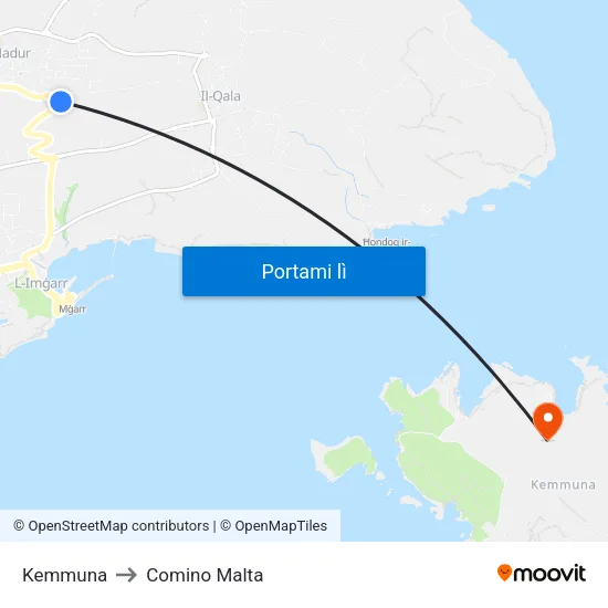 Kemmuna to Comino Malta map