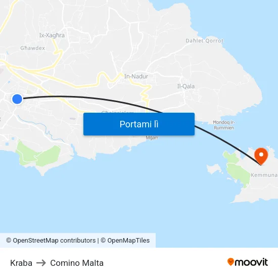 Kraba to Comino Malta map