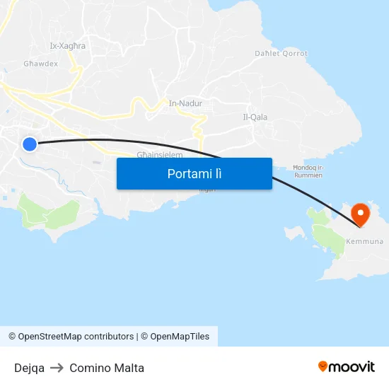 Dejqa to Comino Malta map