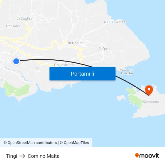 Tingi to Comino Malta map