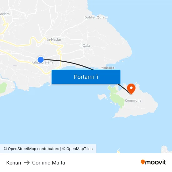 Kenun to Comino Malta map
