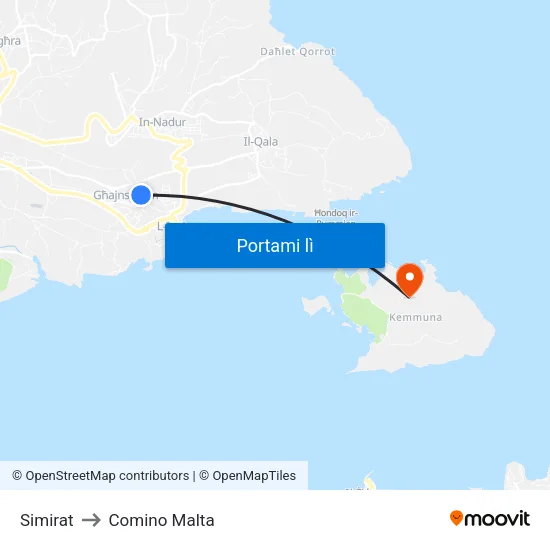 Simirat to Comino Malta map