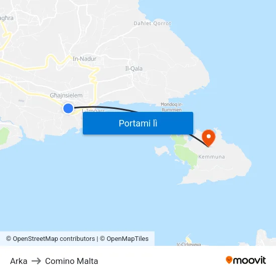 Arka to Comino Malta map