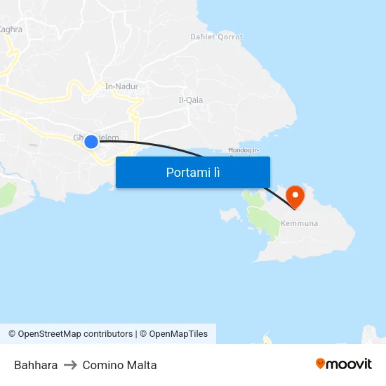 Bahhara to Comino Malta map