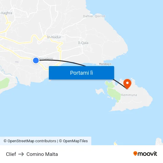 Clief to Comino Malta map
