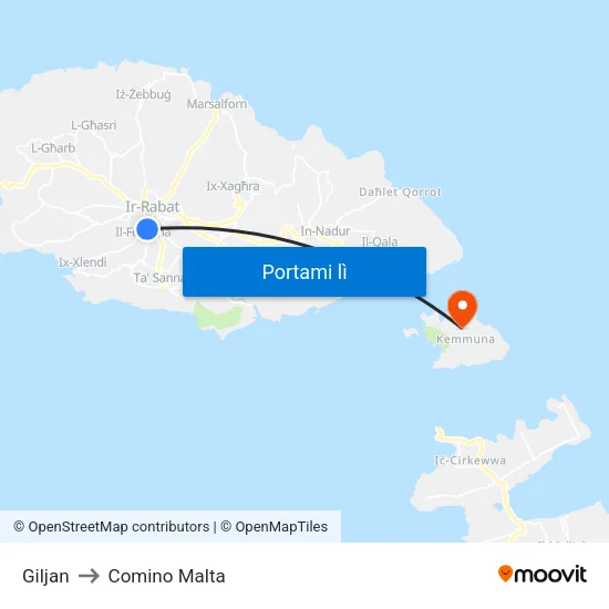 Giljan to Comino Malta map