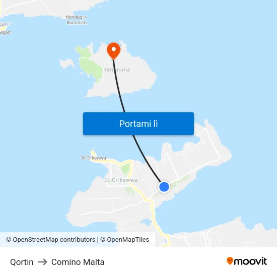 Qortin to Comino Malta map