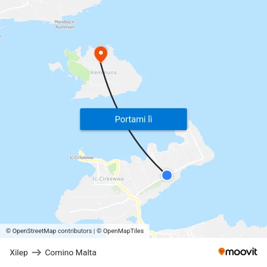 Xilep to Comino Malta map