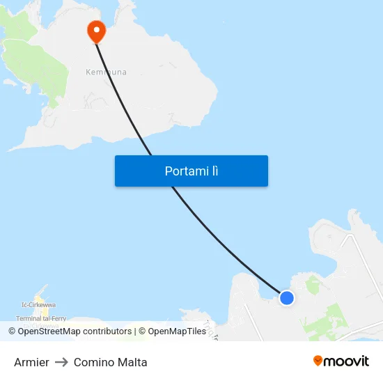 Armier to Comino Malta map