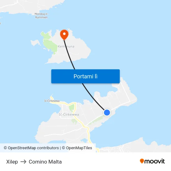 Xilep to Comino Malta map