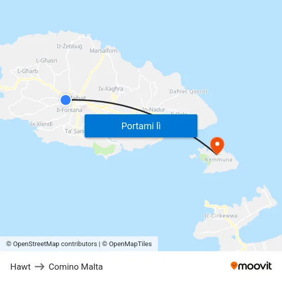 Hawt to Comino Malta map