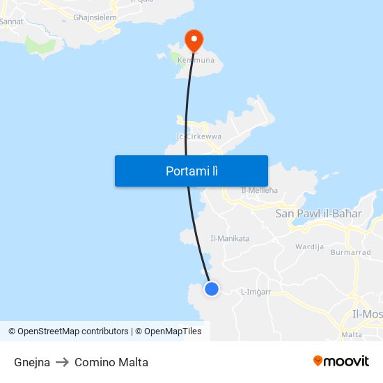 Gnejna to Comino Malta map