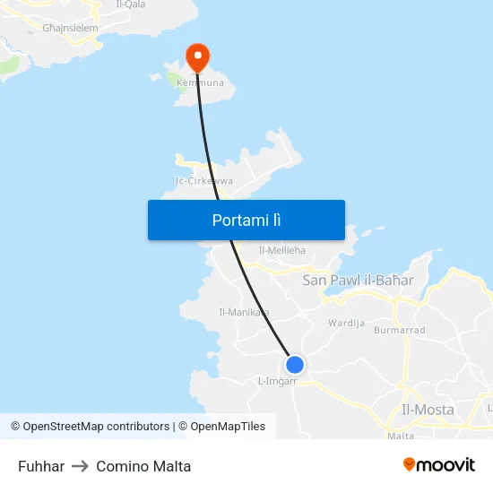 Fuhhar to Comino Malta map