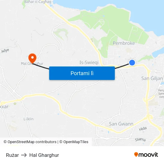 Rużar to Hal Gharghur map