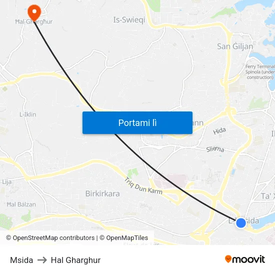Msida to Hal Gharghur map