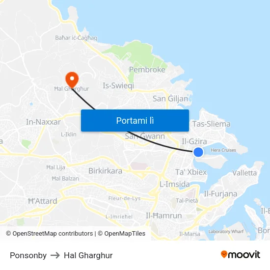 Ponsonby to Hal Gharghur map