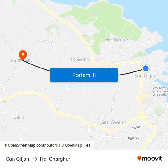 San Giljan to Hal Gharghur map