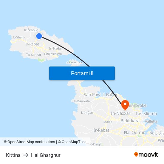 Kittina to Hal Gharghur map