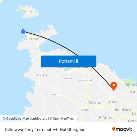 Cirkewwa Ferry Terminal to Hal Gharghur map