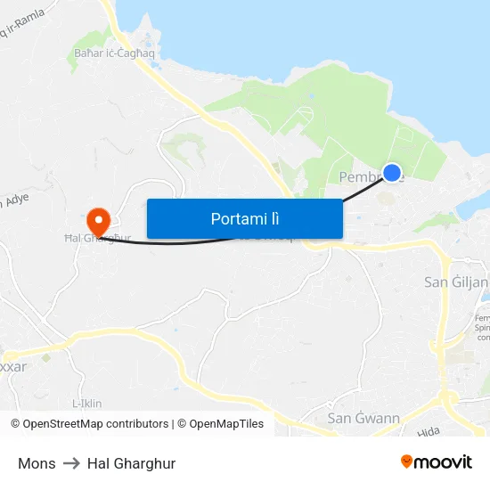 Mons to Hal Gharghur map