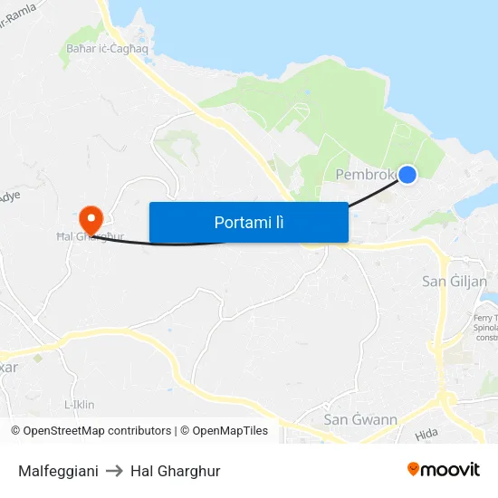 Malfeggiani to Hal Gharghur map