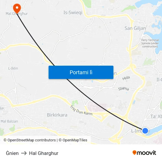 Ġnien to Hal Gharghur map