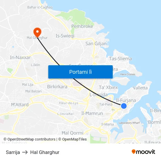 Sarrija to Hal Gharghur map