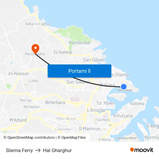 Sliema Ferry to Hal Gharghur map