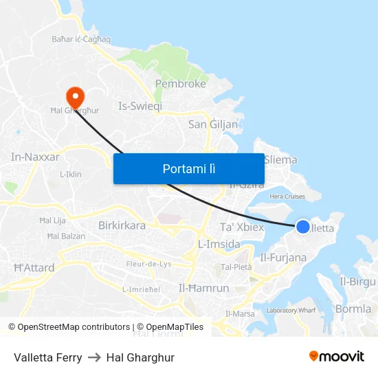 Valletta Ferry to Hal Gharghur map