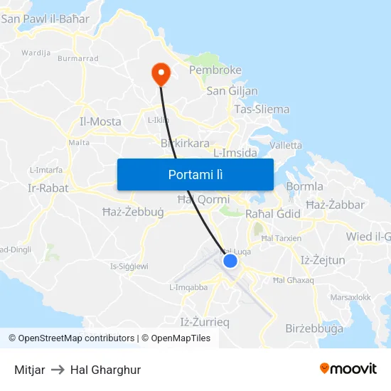 Mitjar to Hal Gharghur map