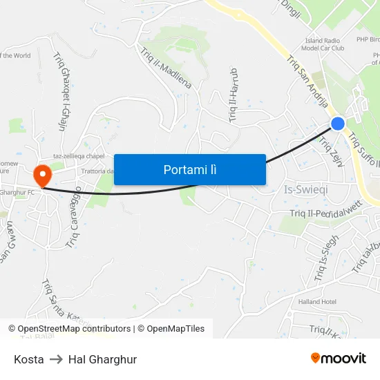 Kosta to Hal Gharghur map