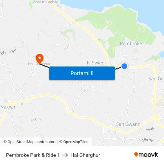 Pembroke Park & Ride 1 to Hal Gharghur map