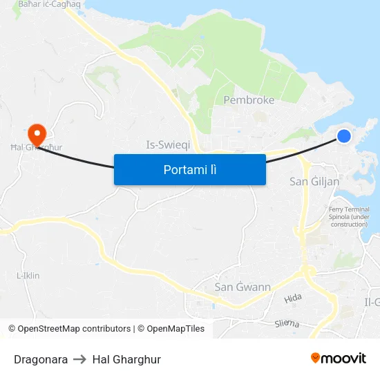 Dragonara to Hal Gharghur map